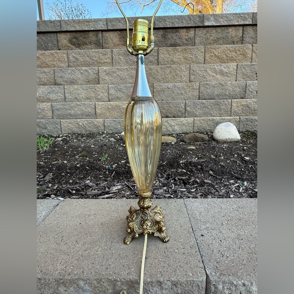 Vintage MCM Empoli or Murano 1960s AmberTeardrop Glass Table Lamp Brass Base